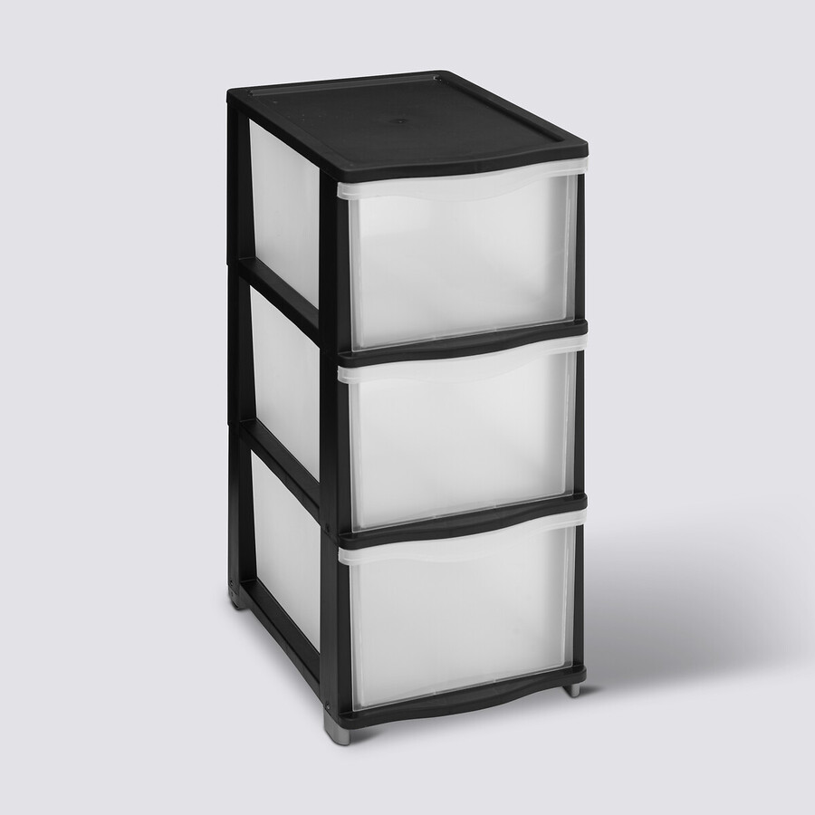 Tour de rangement 3 tiroirs avec roues, noir Towy