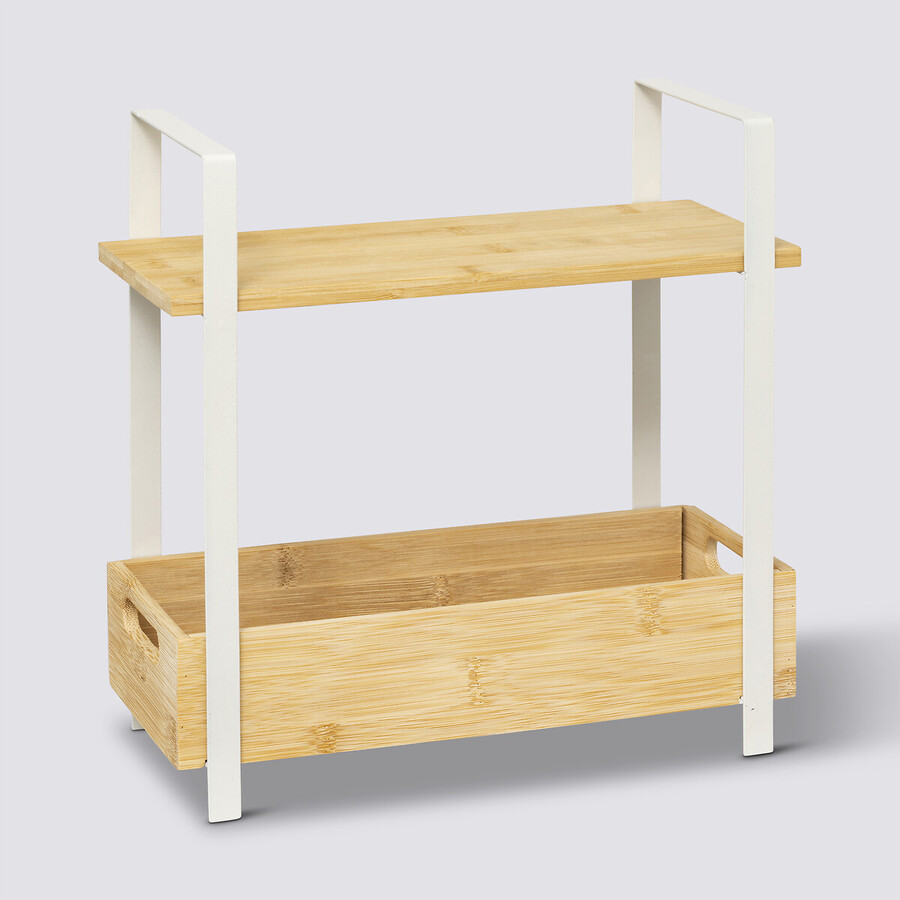 Etagère 2 niveaux avec bac de rangement, bambou Ordera