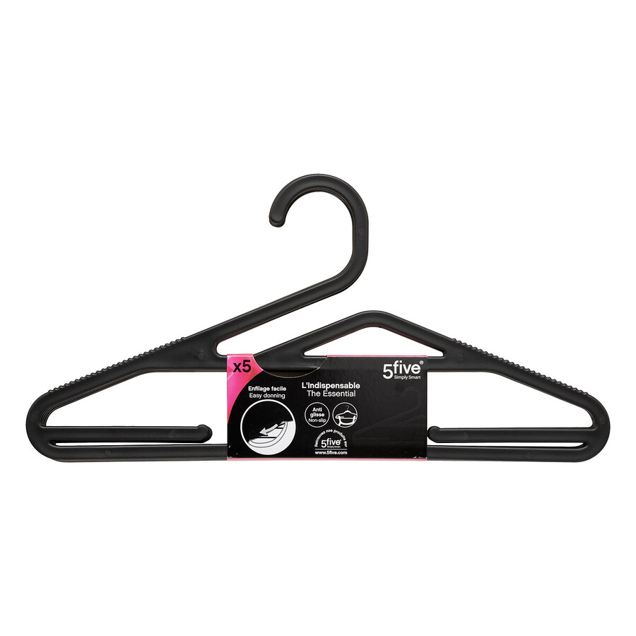 Lot de 5 cintres fins antidérapants, noir Hang'up