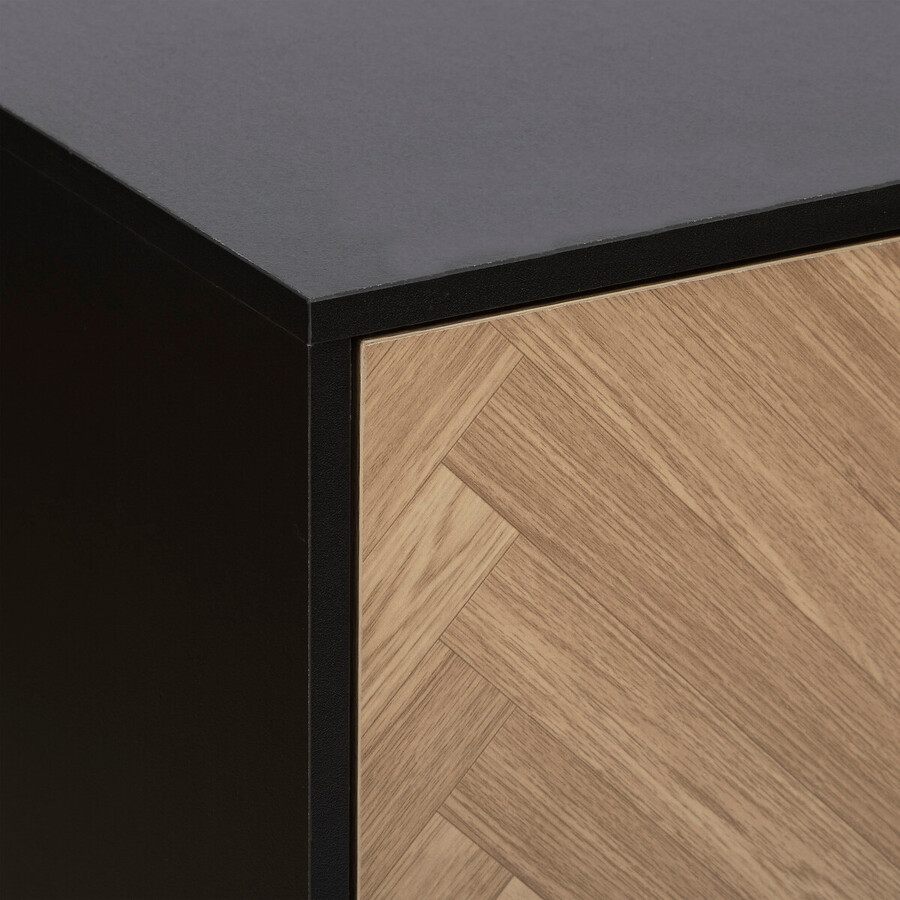 Etagère 9 cases, effet bois et noir Chevrons