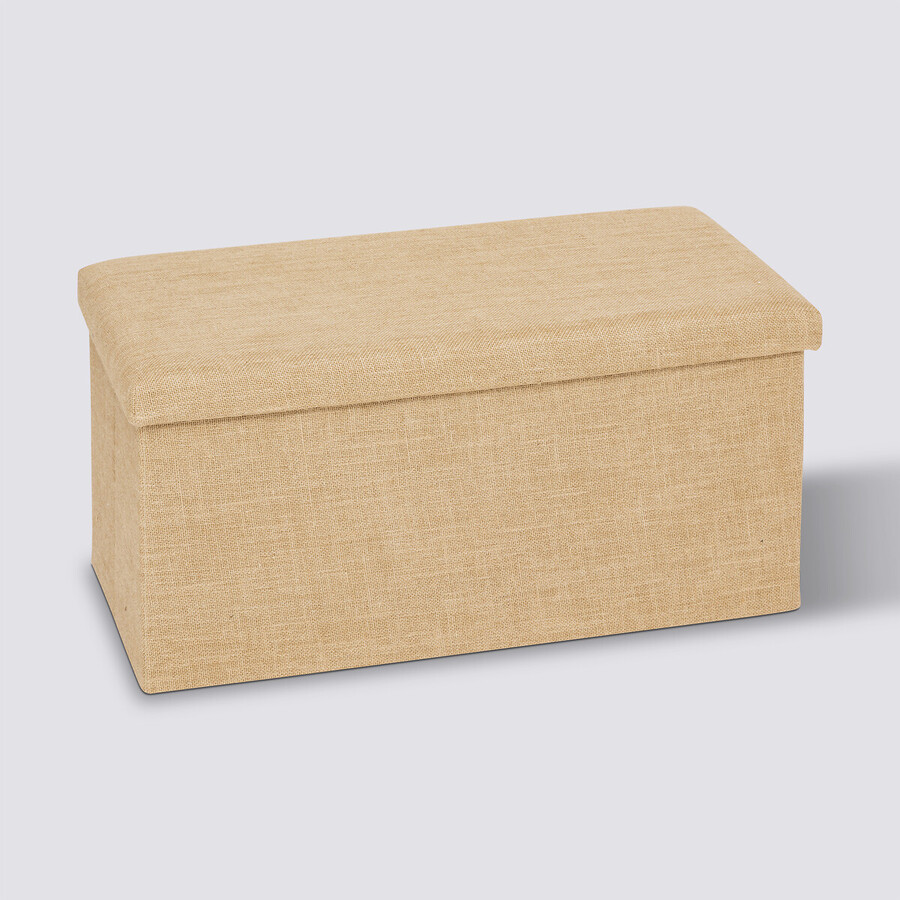 Pouf de rangement 2 places 76x38 cm, toile de jute