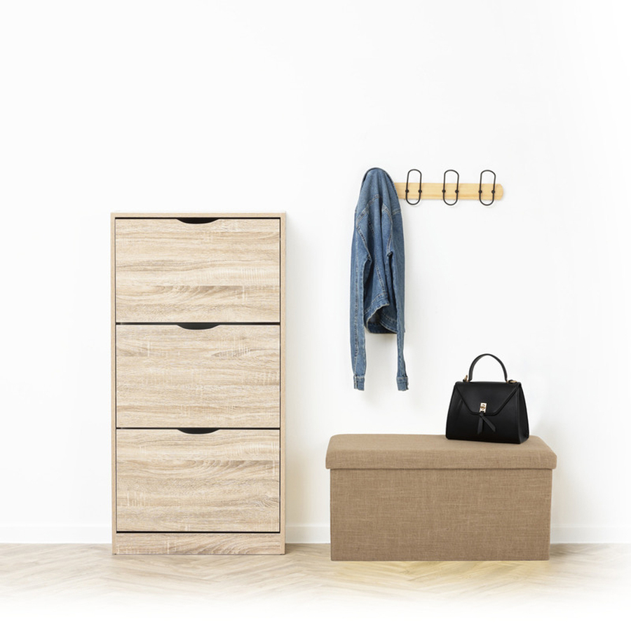 Pouf de rangement 2 places 76x38 cm, toile de jute