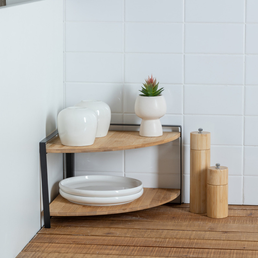 Etagère d'angle 2 niveaux, noir Ordera