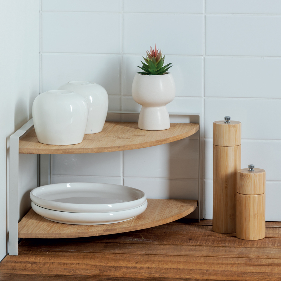 Etagère d'angle 2 niveaux, blanc Ordera