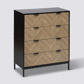 Commode 4 tiroirs, effet pin naturel et noir Chevrons
