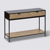 Console 2 tiroirs, effet pin naturel et noir Chevrons