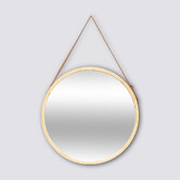 Miroir mural rond avec lanière cuir, 50cm, bambou 