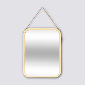 Miroir mural avec lanière cuir, 45x35cm, bambou 