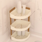 Etagère d'angle 3 niveaux, bambou - blanc Naturéo
