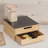 Porte-capsules 2 tiroirs, beige Black bamboo