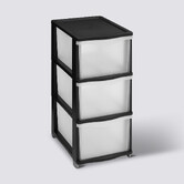 Tour de rangement 3 tiroirs avec roues, noir Towy