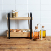 Etagère 2 niveaux avec bac de rangement, bambou Ordera