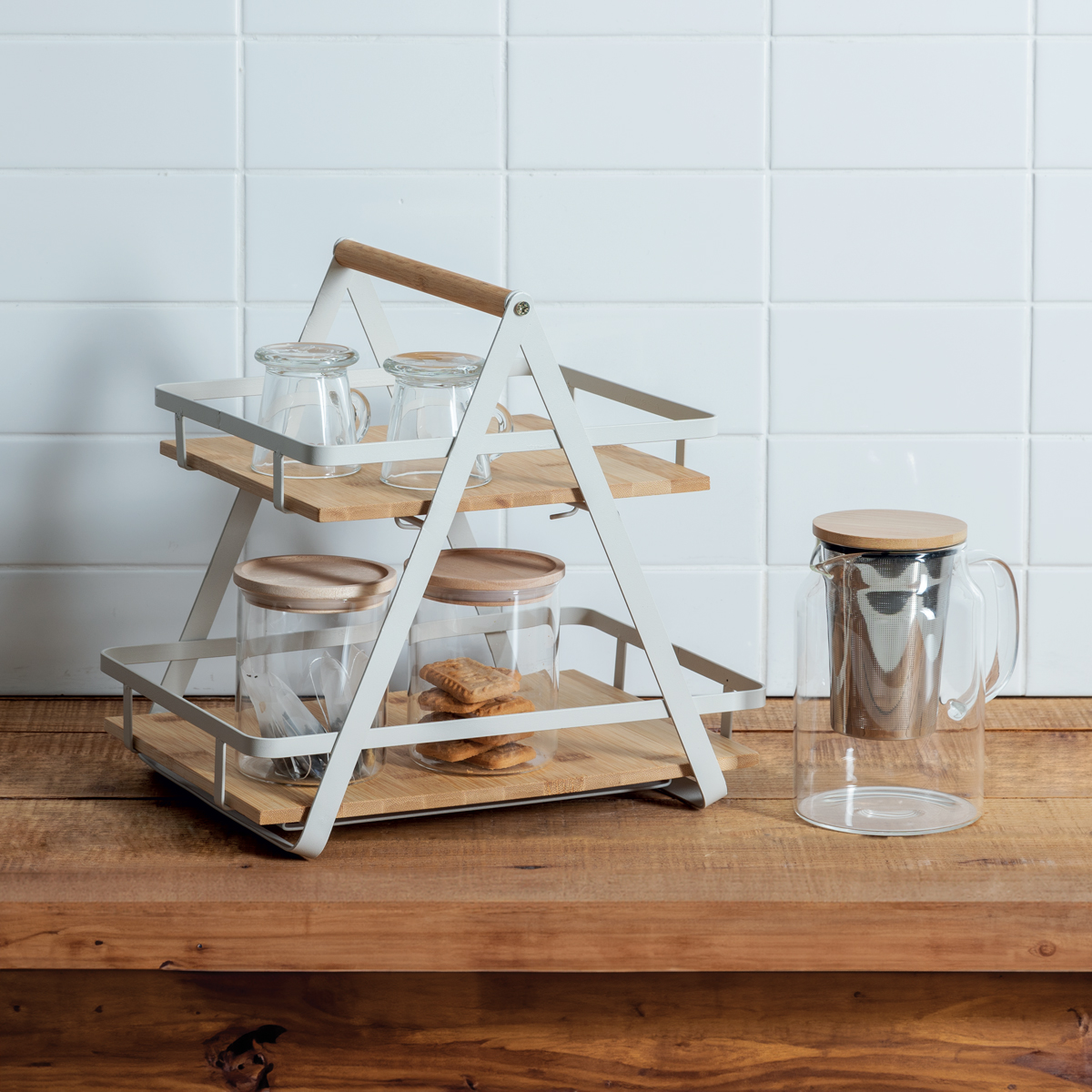 Etagère 2 niveaux avec anse, bambou Ordera