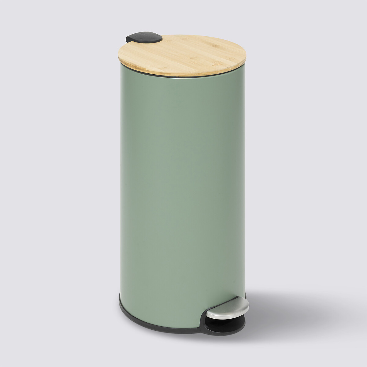 Poubelle ronde soft close couvercle bambou 30l, vert 