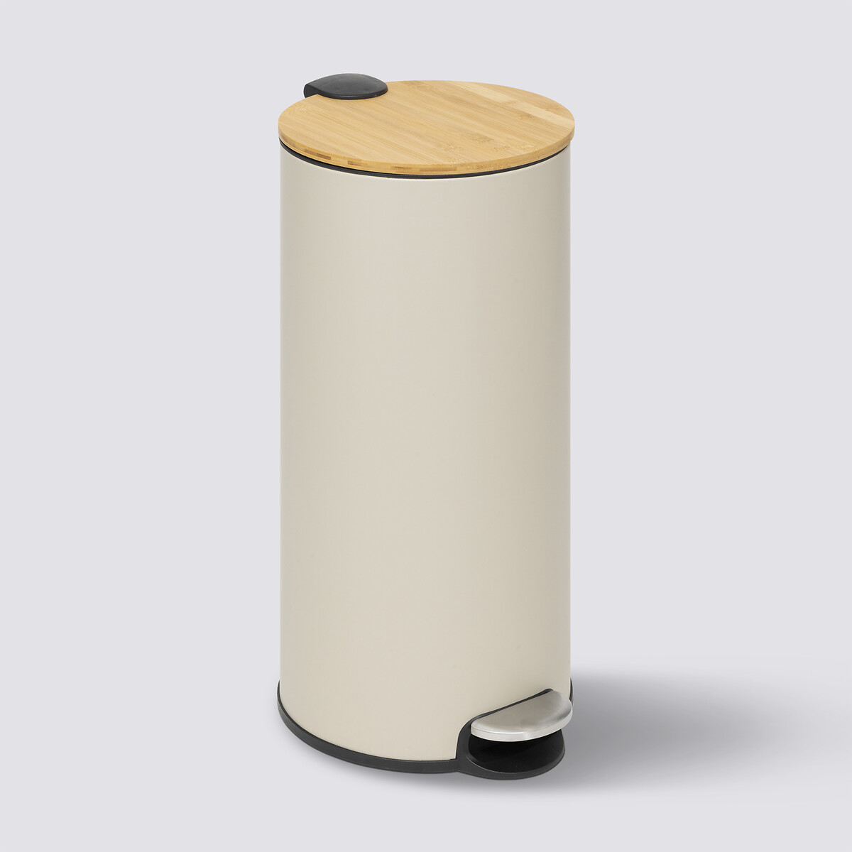Poubelle ronde soft close couvercle bambou 30l, lin