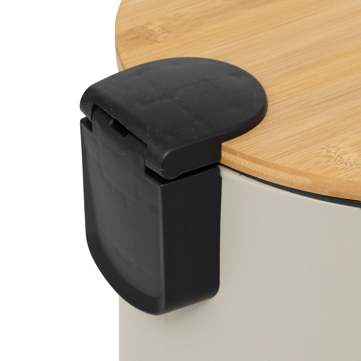 Poubelle ronde soft close couvercle bambou 30l, lin