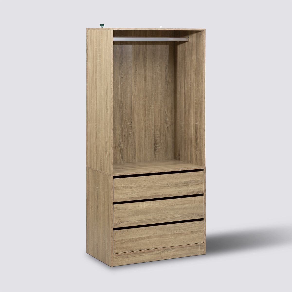 Dressing 3 tiroirs avec penderie, effet bois Dolo