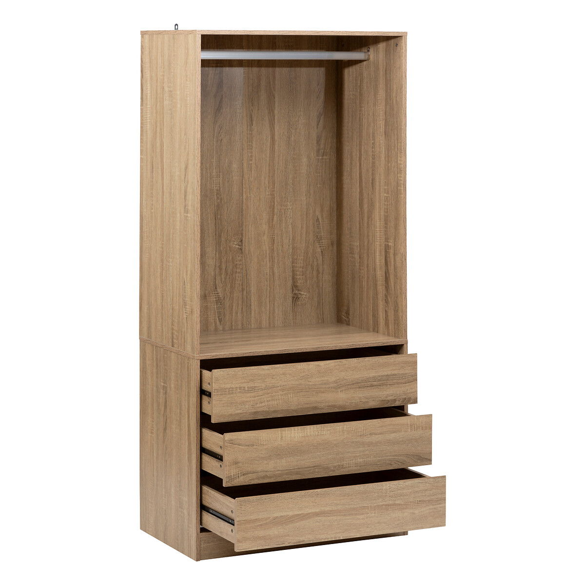 Dressing 3 tiroirs avec penderie, effet bois Dolo