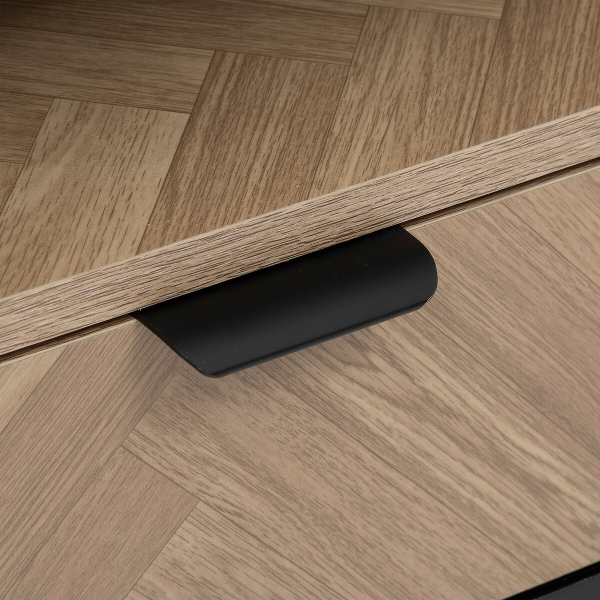 Meuble tv 3 portes sof close, effet bois et noir Chevrons