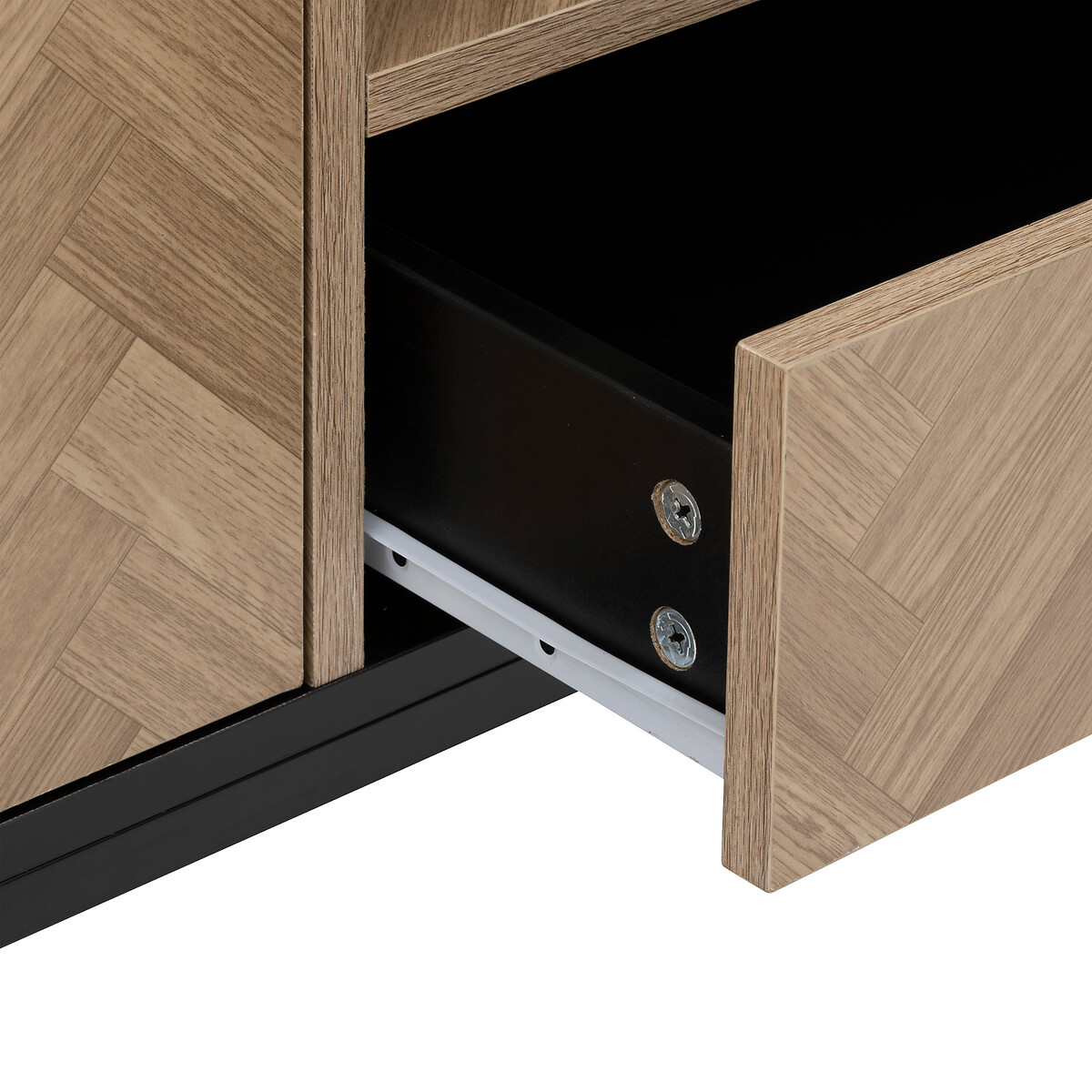 Meuble tv 3 portes sof close, effet bois et noir Chevrons