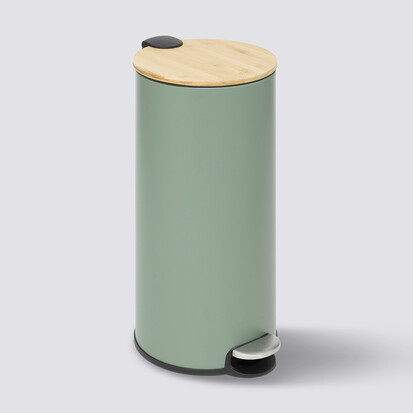 Poubelle ronde soft close couvercle bambou 30l, vert 