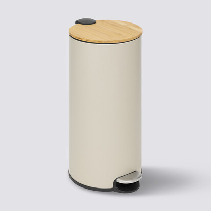 Poubelle ronde soft close couvercle bambou 30l, lin 