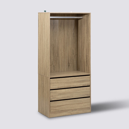 Dressing 3 tiroirs avec penderie, effet bois Dolo
