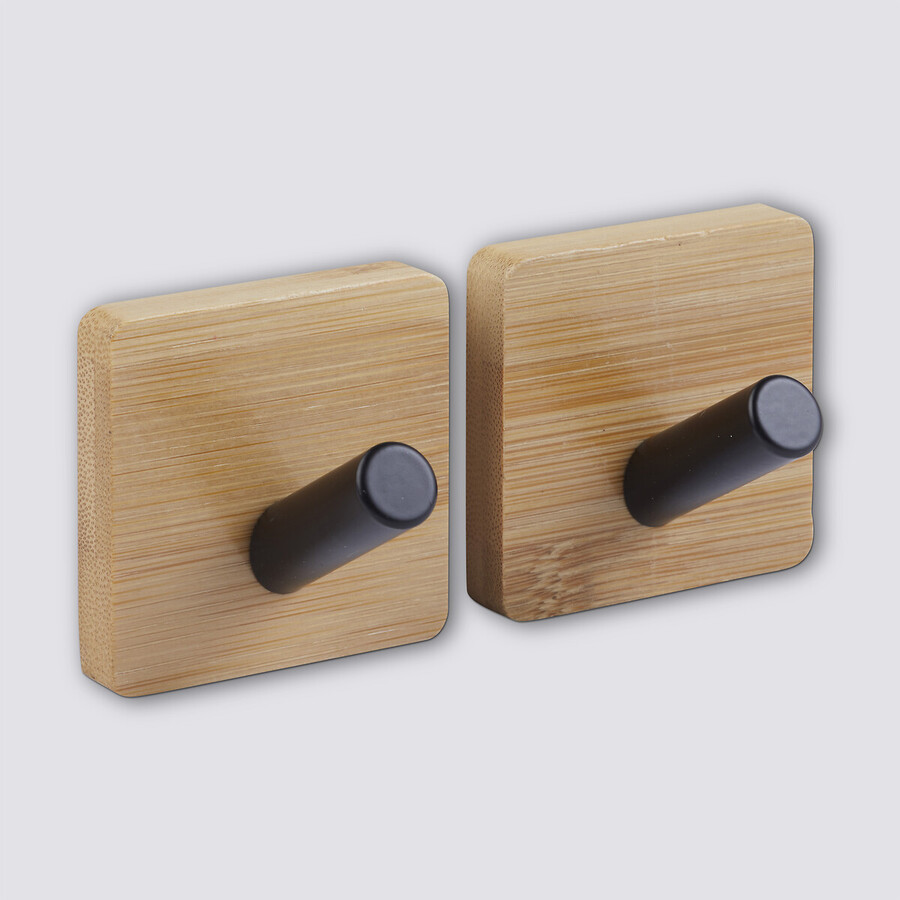 Lot de 2 patères adhésives 1 tête métal et bambou Stiky