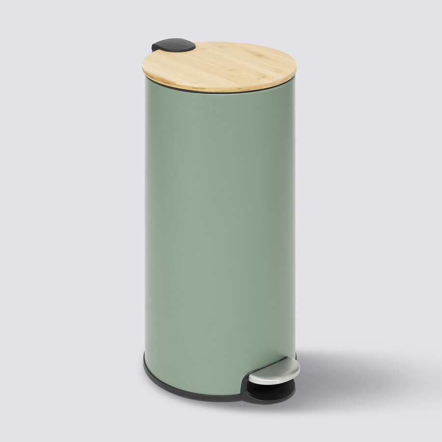 Poubelle ronde soft close couvercle bambou 30l, vert 