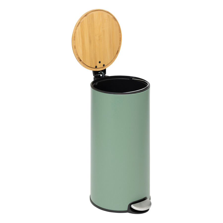 Poubelle ronde soft close couvercle bambou 30l, vert 