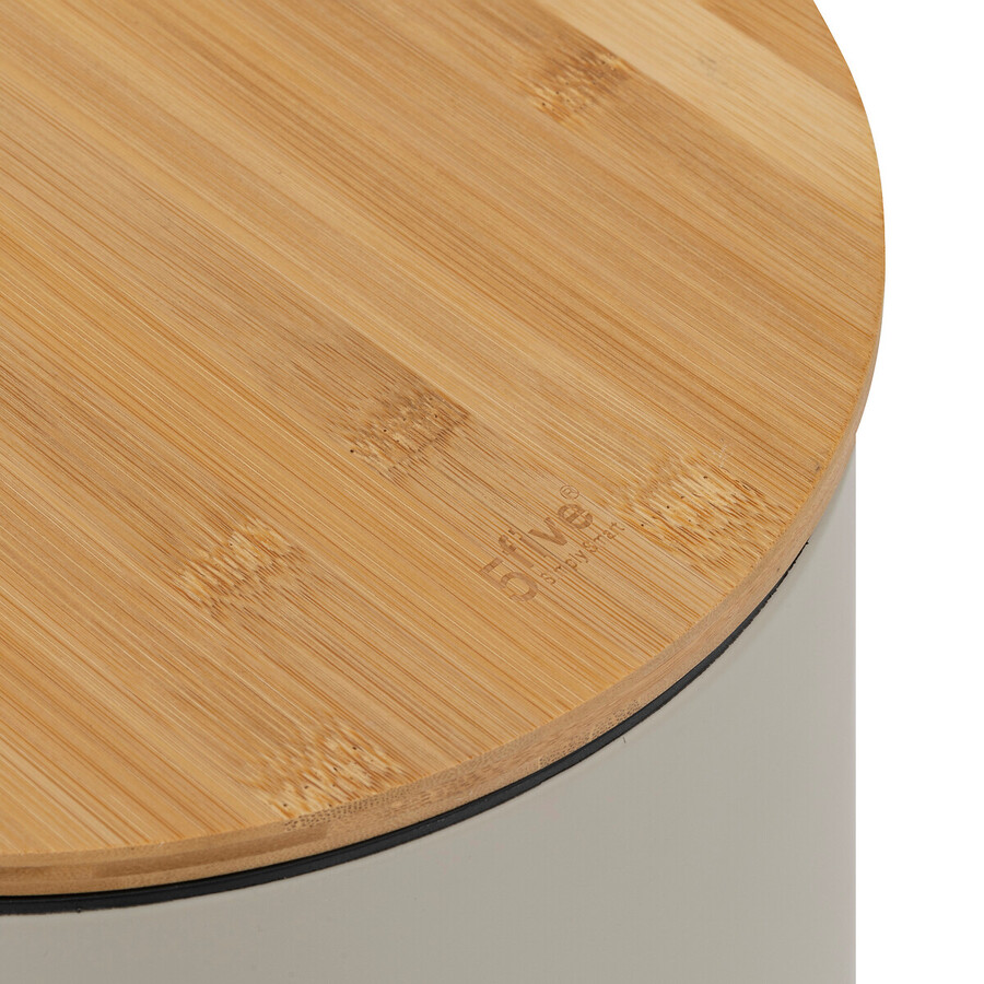 Poubelle ronde soft close couvercle bambou 30l, lin