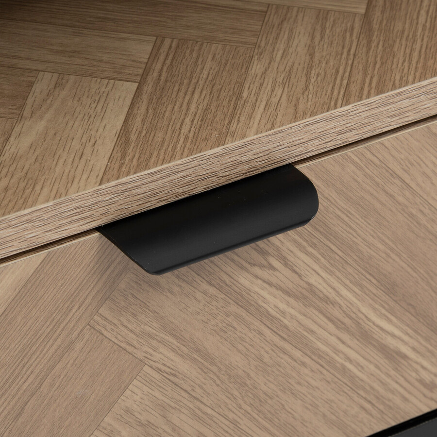 Meuble tv 3 portes sof close, effet bois et noir Chevrons