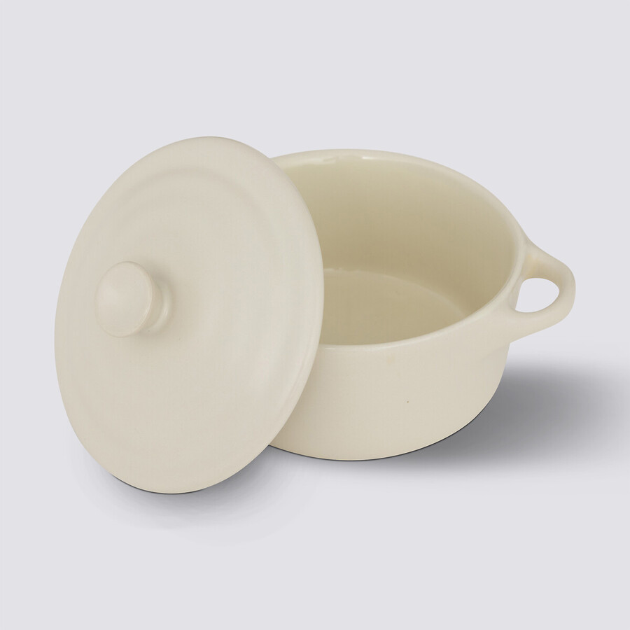 Cocotte ronde, céramique, 10 cm - blanc 