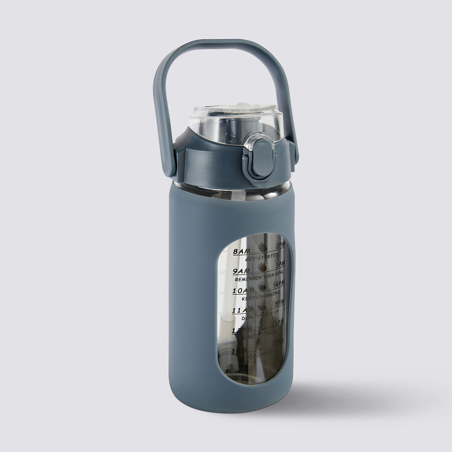 Bouteille verre et silicone + paille et housse - 1l 
