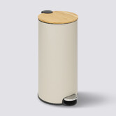 Poubelle ronde soft close couvercle bambou 30l, lin