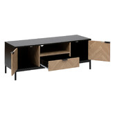 Meuble tv 3 portes sof close, effet bois et noir Chevrons