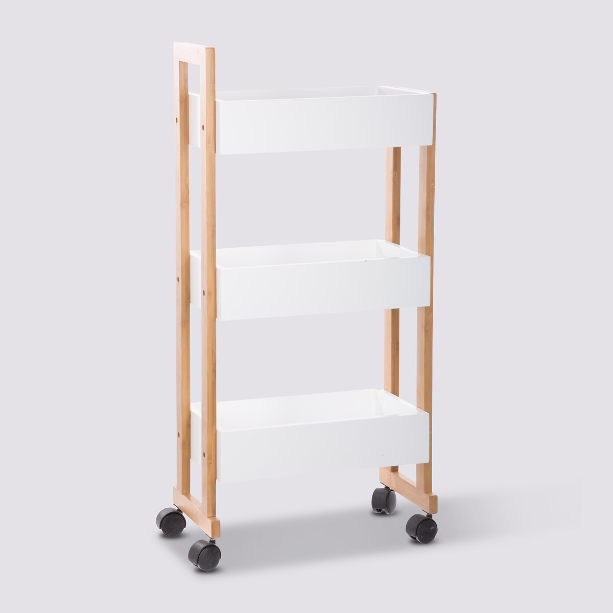 Desserte 3 niveaux à roulettes, bambou blanc Naturéo