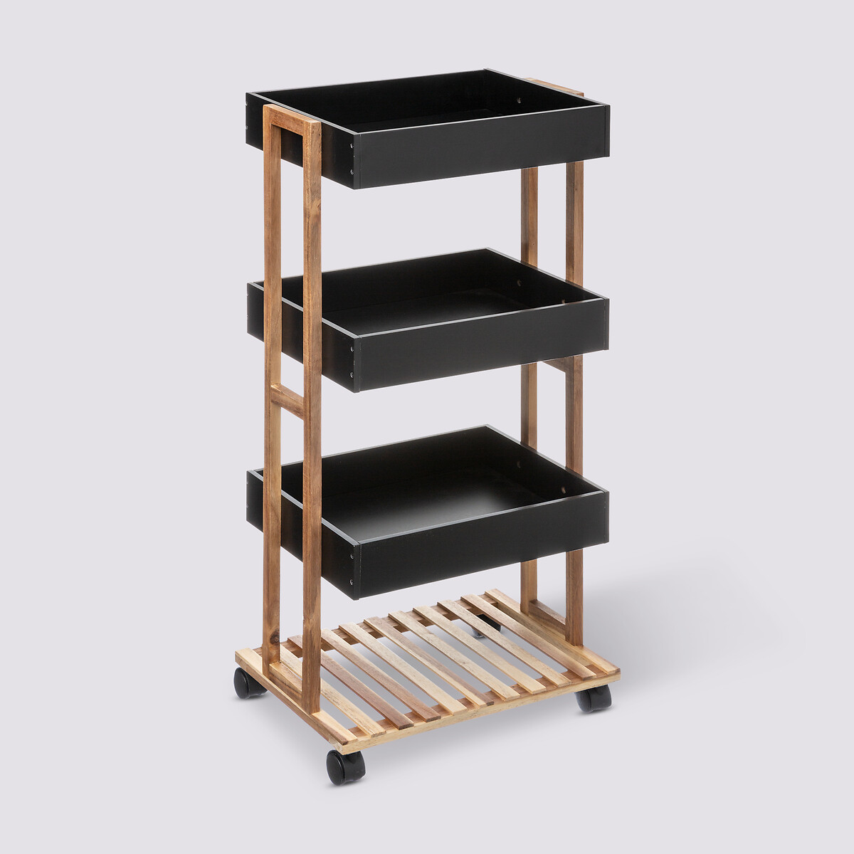 Desserte 4 niveaux à roulettes, bambou noir Naturéo