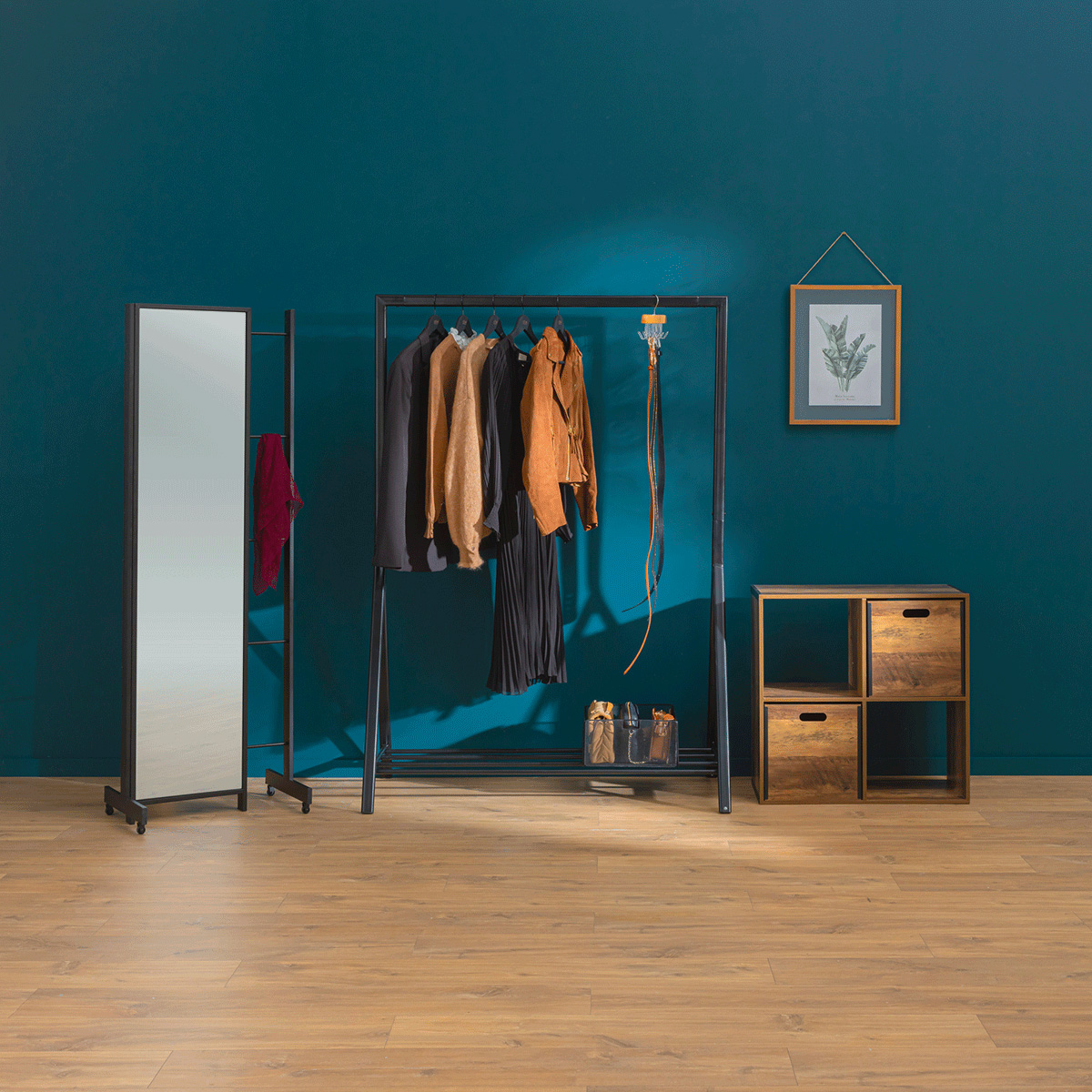 Étagère 4 cases indus, effet bois foncé Mix'n modul