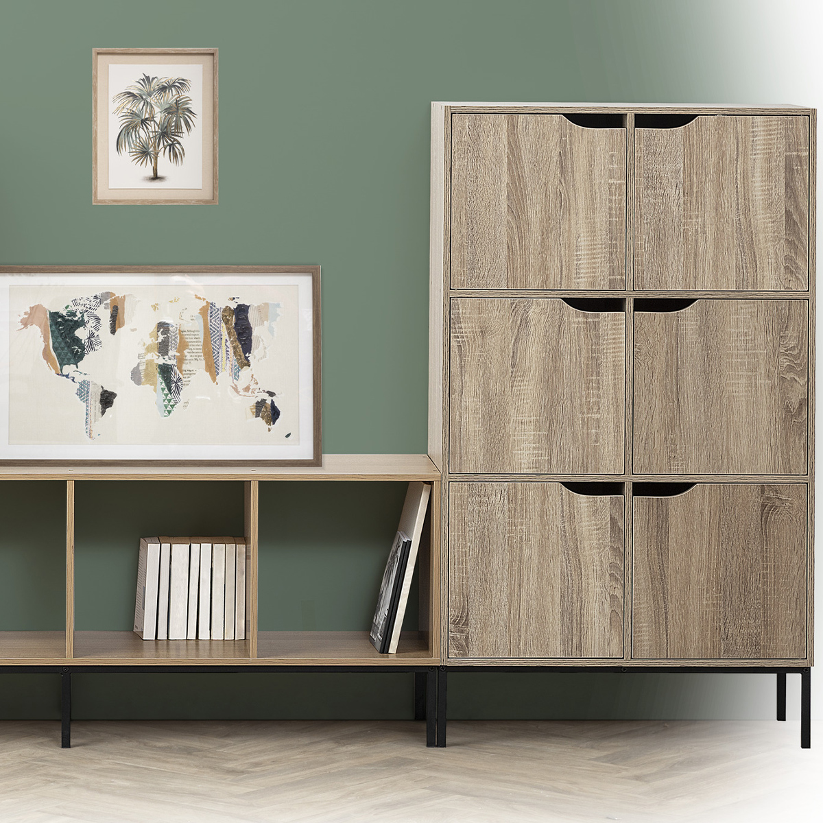 Étagère 6 cases porte, effet bois naturel Mix'n door