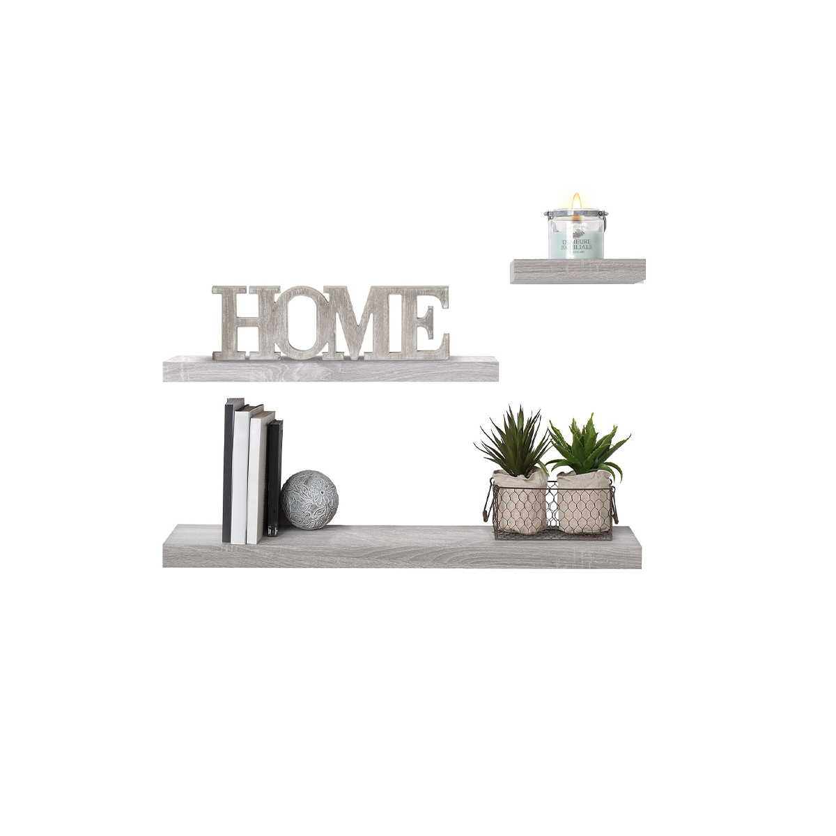 Étagère murale 80cm, effet chêne gris Fixy