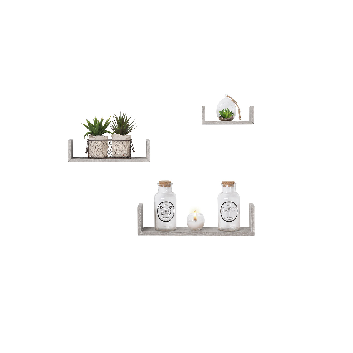 3 étagères murales, effet chêne gris Fixy