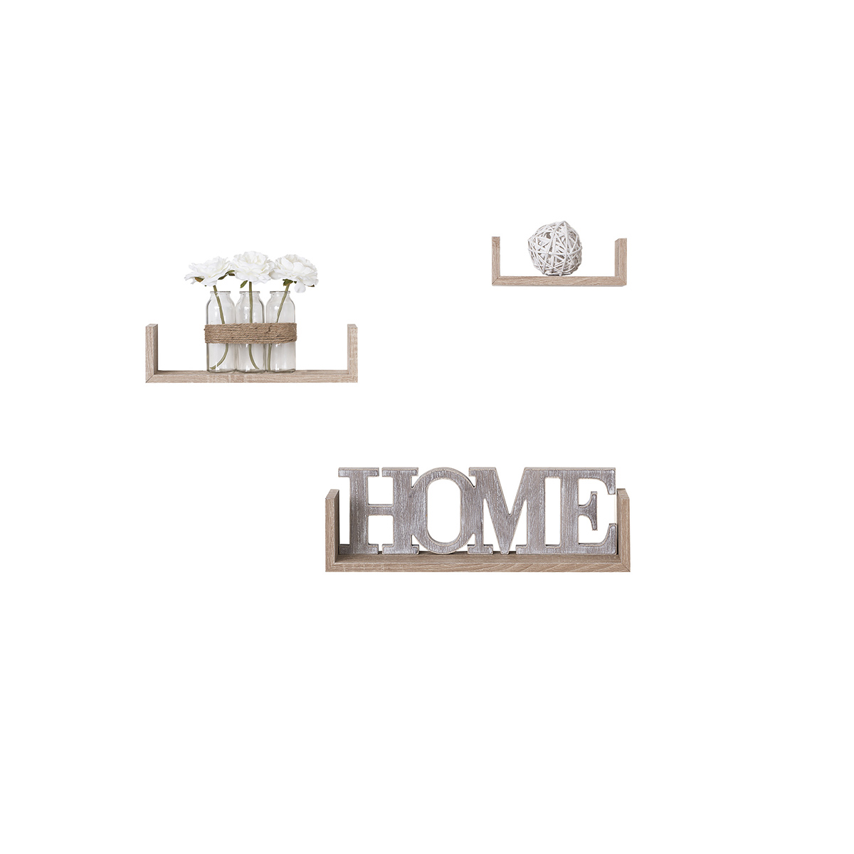 3 étagères murales, effet bois naturel Fixy