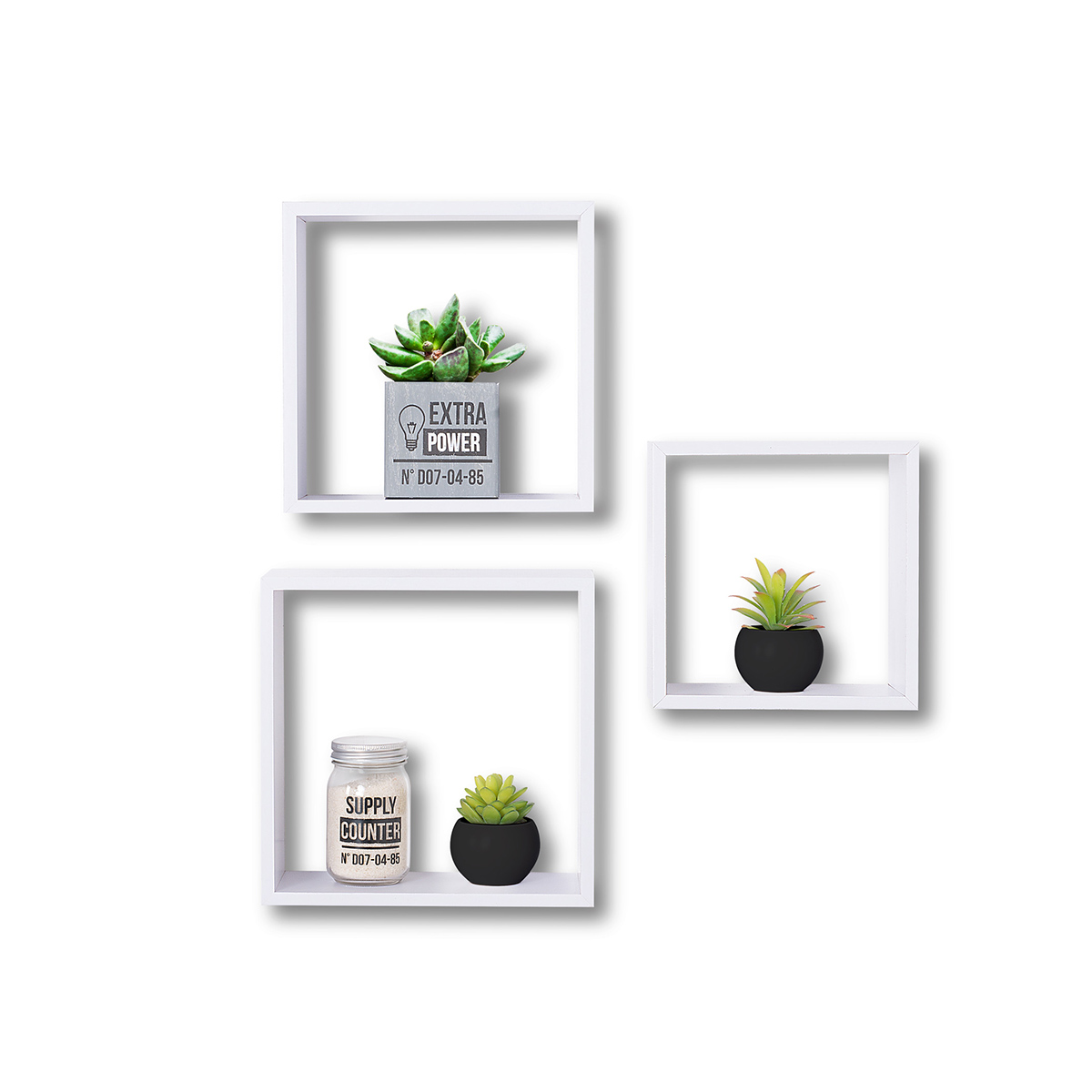 3 grandes étagères murales cube, blanc Fixy