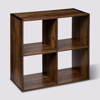 Étagère 4 cases indus, effet bois foncé Mix'n modul