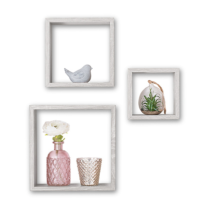 3 petites étagères murales cube, effet chêne gris Fixy