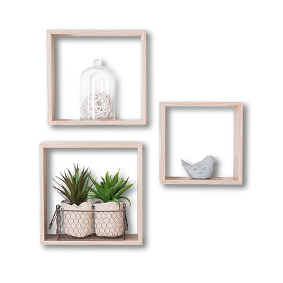 3 grandes étagères murales cube, effet chêne Fixy