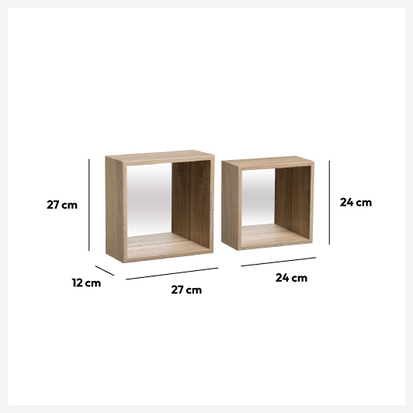 2 étagères murales cube miroir, effet chêne Fixy
