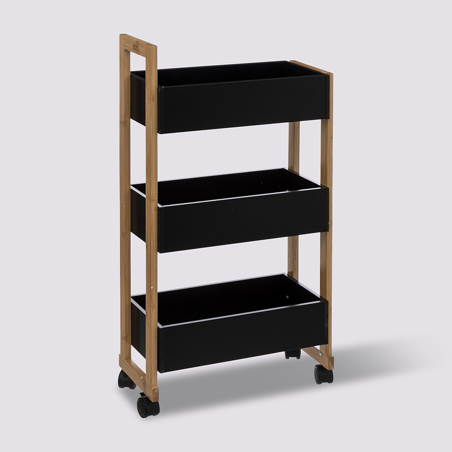 Desserte 3 niveaux à roulettes, bambou noir Naturéo