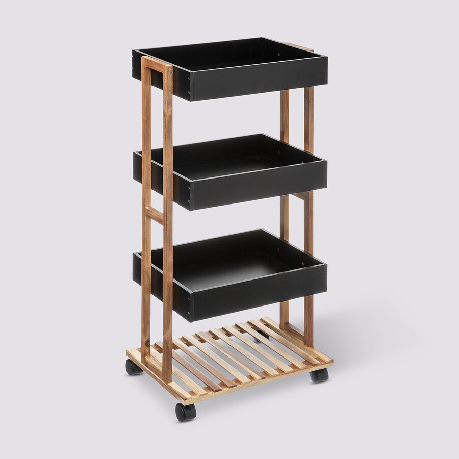 Desserte 4 niveaux à roulettes, bambou noir Naturéo